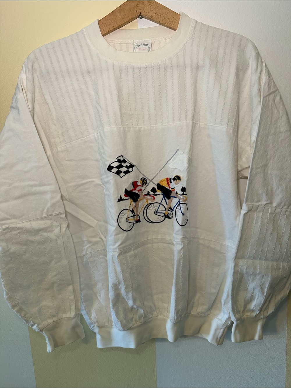 VTG 90s Leisure Trends Cycling Bike Embroidered Seersucker Pullover L